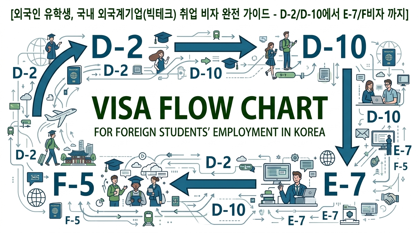 외국인 유학생, 국내 외국계기업(빅테크) 취업 비자 완전 가이드 — D-2·D-10에서 E-7·F비자까지